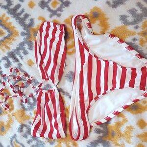 Women's Red and White Striped Swimsuit 2pc